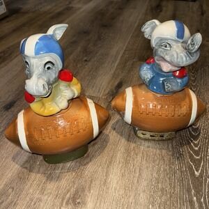 Vintage 70s Jim Beam Whiskey Decanters Donkey & Elephant Football Liquor Politic